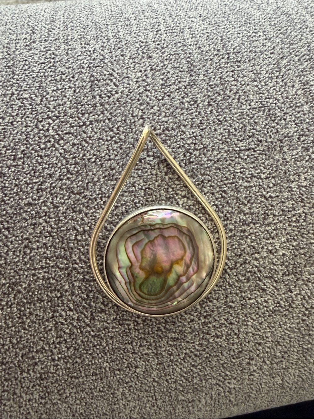 Sterling Silver 925 Teardrop Pendant, Natural Abalone MOP Round Bezel Signed